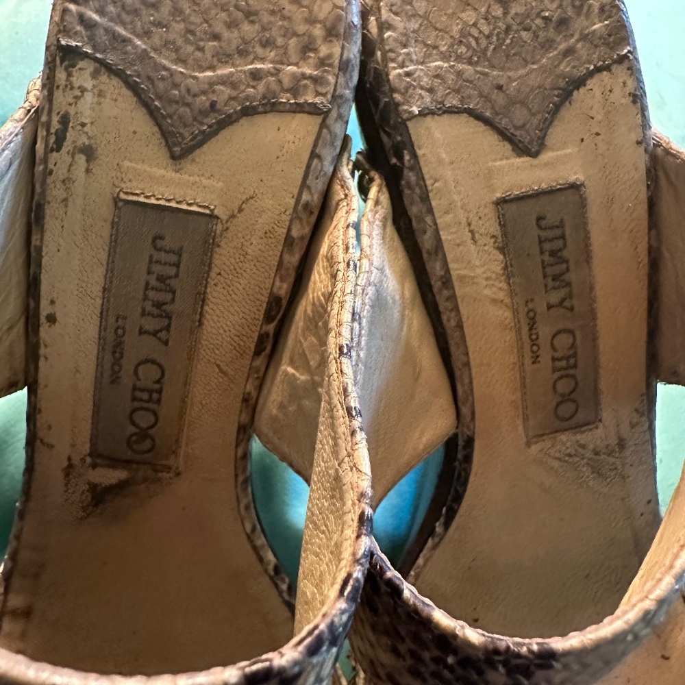 Jimmy Choo mid 2000s python wooden boho heels size 40 fit like a 39